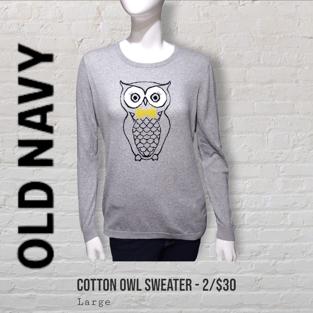 Old Navy Grey Owl Cotton Knit Long Sleeve Top Women's Large